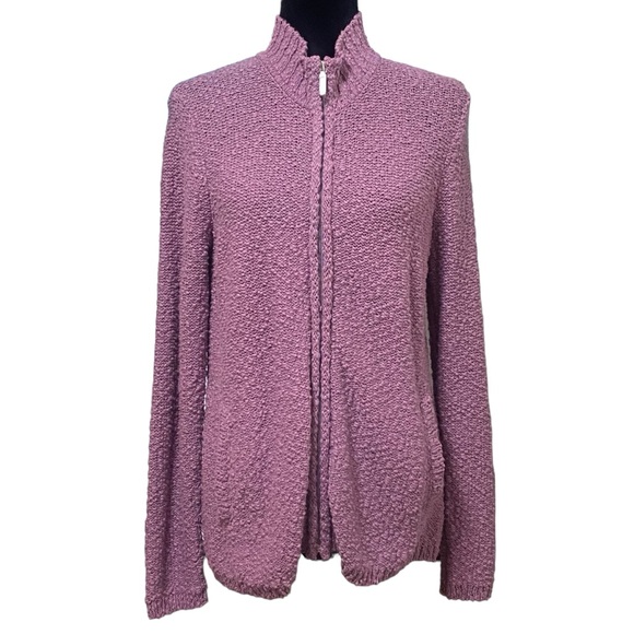 Coldwater Creek Sweaters - Coldwater Creek Purple Textured Full Zip Cotton Cardigan Sweater Size Medium